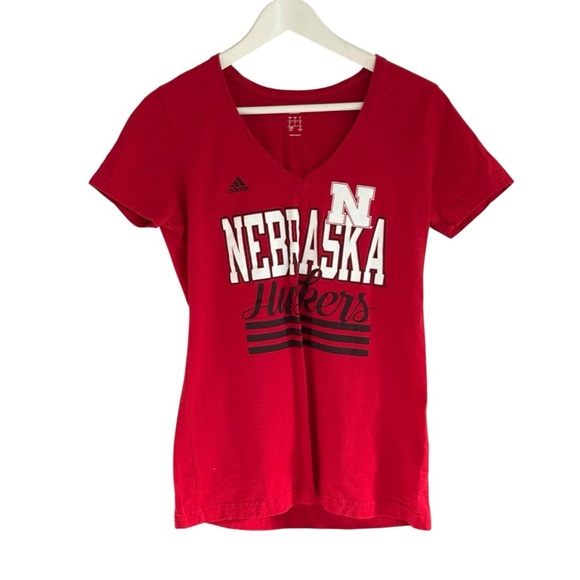 Adidas University of Nebraska Huskers Womens V Neck Top Size Large - Picture 2 of 5